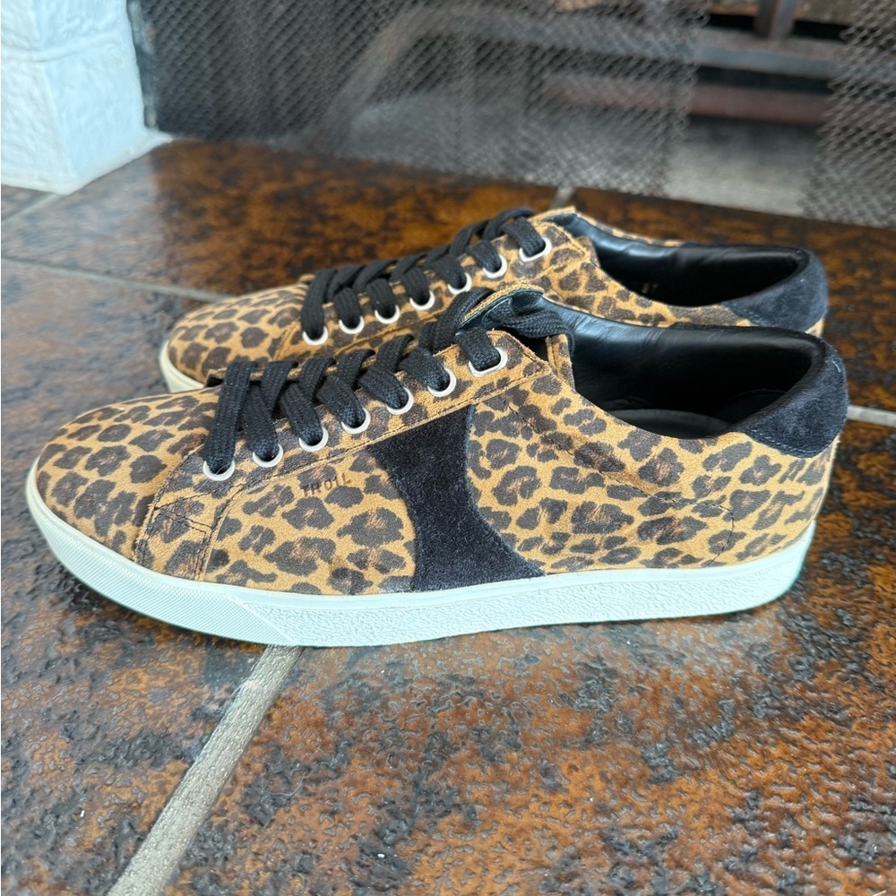 Celine Triomphe Leopard Print and Black Sneakers - Picture 4 of 10